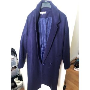 Boohoo navy belted wool trench coat M